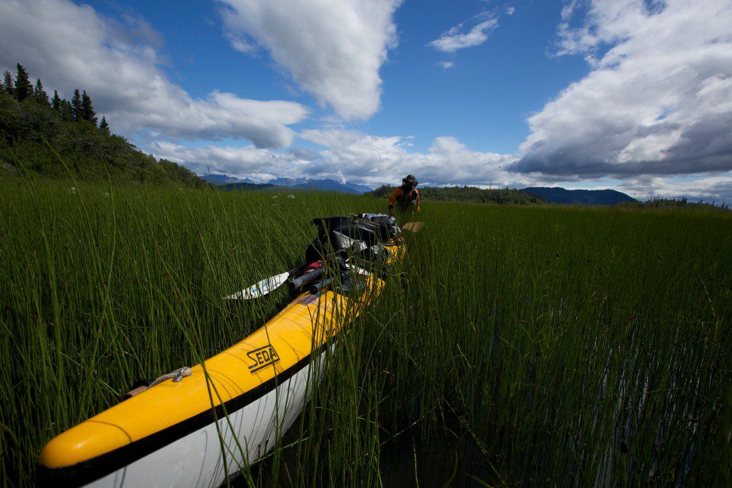 Kayaking through the back marshes of the Bay of Islands, Katmai National Park