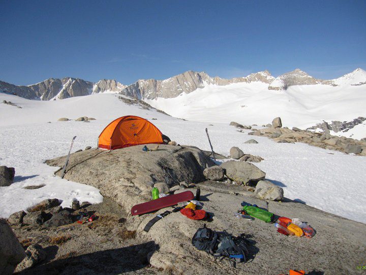 Camping between The Palisade Crest and Mather Pass, Sierra Nevada.