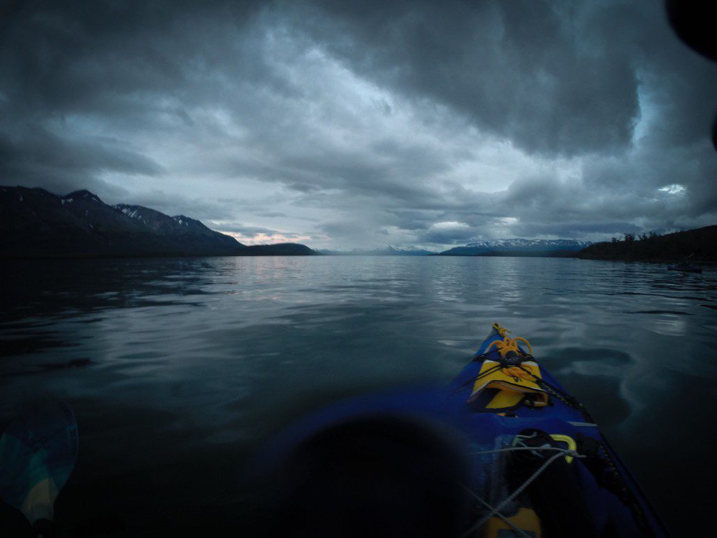 Paddling at 1:00AM on Lake Grosvenor, Savonoski Loop, Katmai National Park.