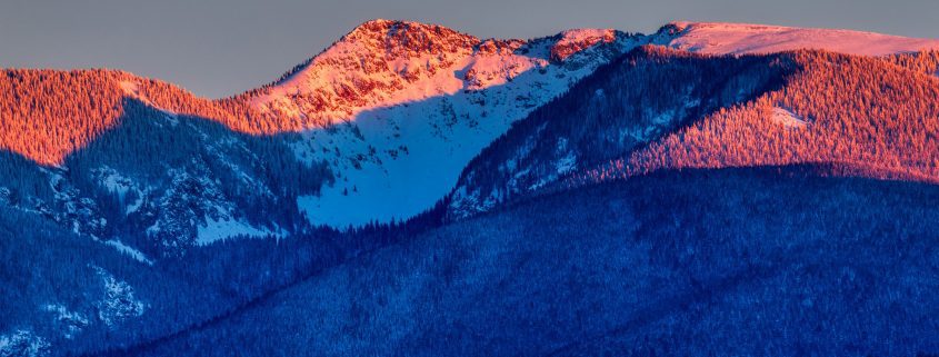 Alpenglow on the mountains in New Mexico.